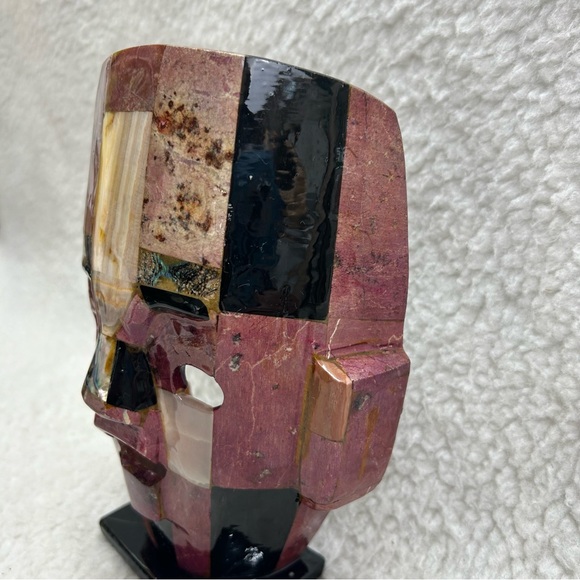 Aztec Mayan Mosaic muave black abalone burial death mask decor on stand 8.5" - Picture 5 of 15